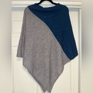 Celeste Blue and Gray Knit Poncho 90% Wool 10% Cashmere
